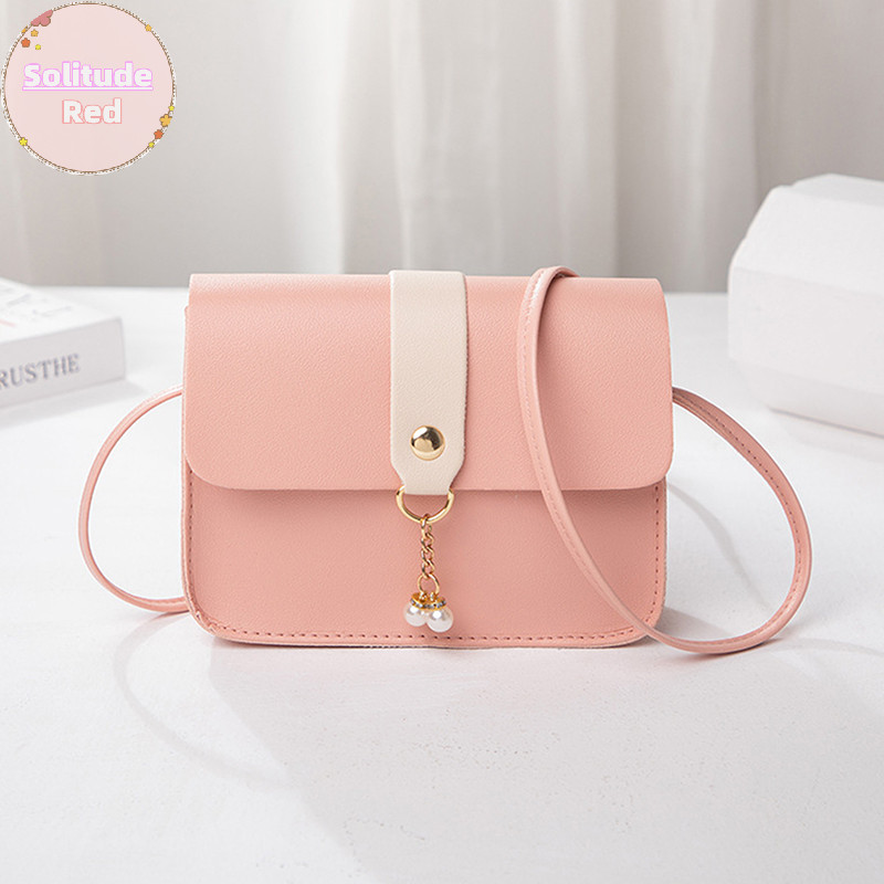 Solitudered Contrast กระเป๋าสะพายสตรี Simple Pearl จี้ Designer กระเป๋าถือ Messenger กระเป๋าสี่เหลี่ยมเล็ก Crossbody กระเป๋าโทรศัพท์มือถือ TH