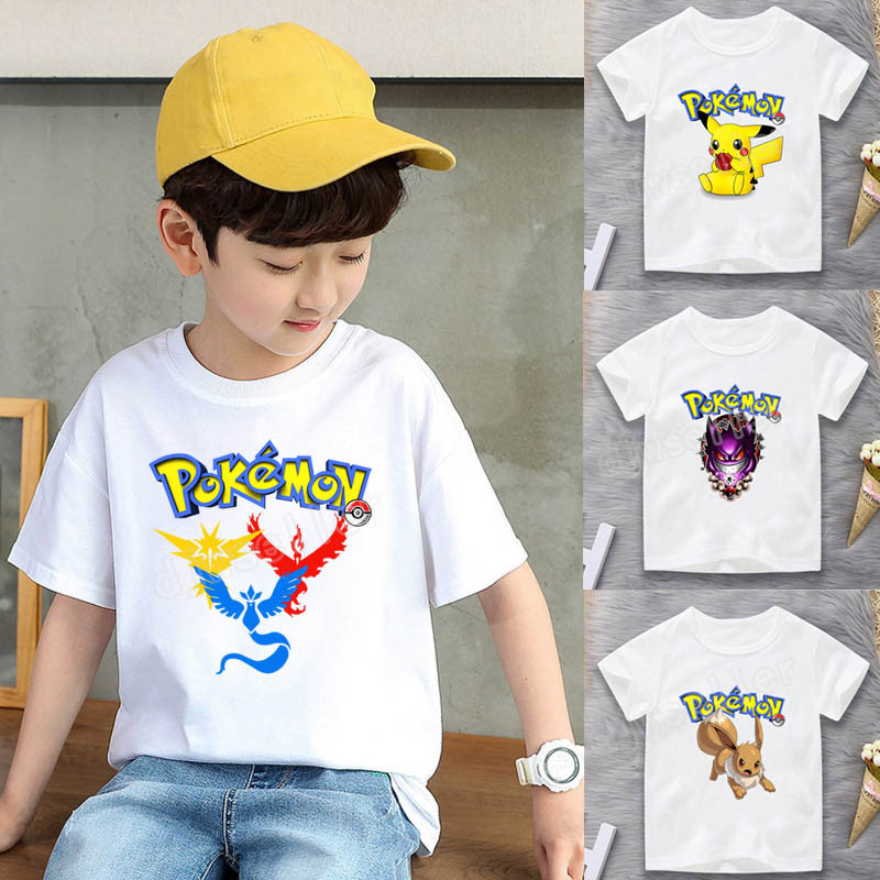 (🔥เสื้อยืดพิมพ์ลาย🔥)เสื้อยืดแขนสั้น พิมพ์ลาย Pokemon Pikachu Genger แฟชั่นฤดูร้อน สําหรับเด็กผู้ชาย 