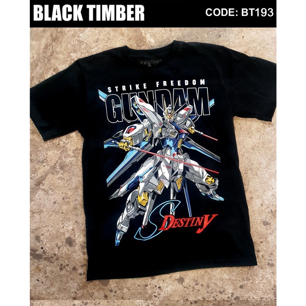 🤟🤟Gundam Strike Freedom S Destiny เสื้อยืด สีดำ BT Black Timber T-Shirt ผ้าคอตตอน 100% สกรีนลายแน่น 