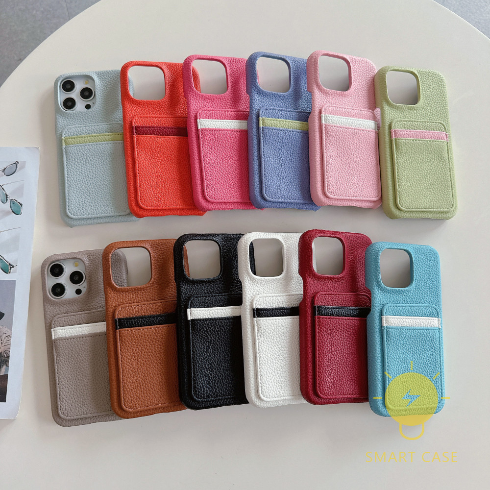 For เคสไอโฟน 11 [Leather Texture Card Slot Contrast Color] เคส Phone Case For iPhone 15 Pro Max Plus 14 13 12 11 X XS Max XR SE 8 7 Mini For เคสไอโฟน11 Ins Korean Style Retro Classic Couple Shockproof Protective TPU Cover Shell