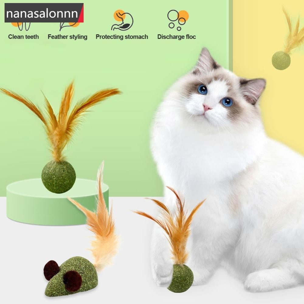 Nanasn| Cat Mint Ball Feather Catnip Ball Self ทําความสะอาดฟันบด Ball Feather ของเล่นสัตว์เลี้ยงของเ
