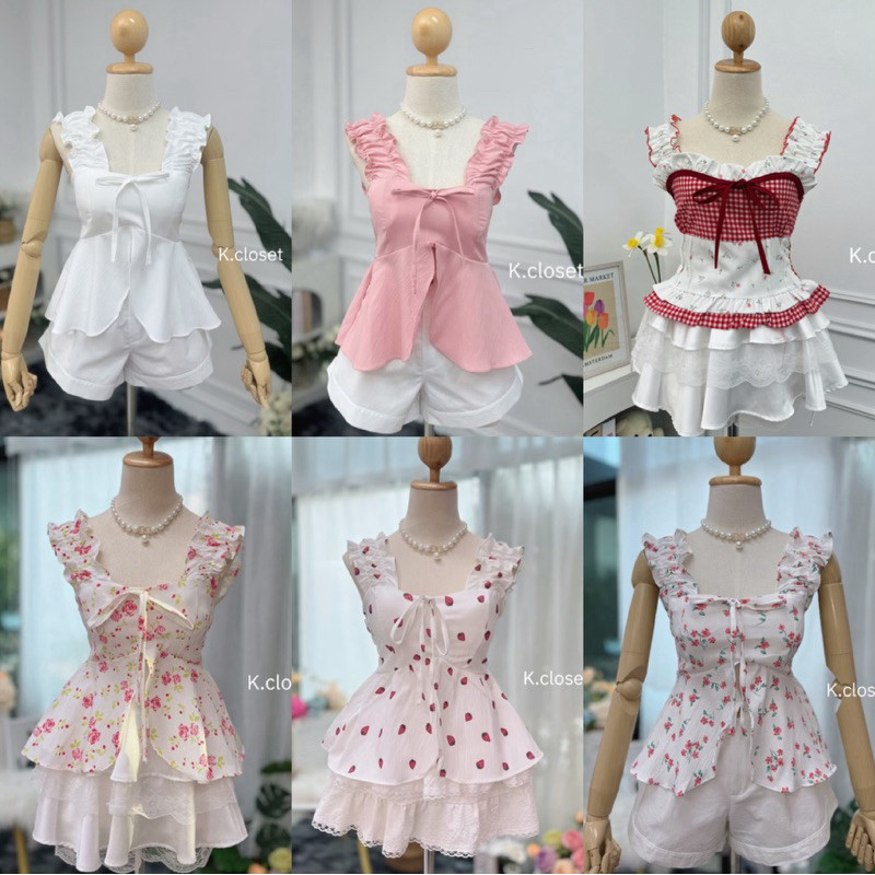 เสื้อสายเดี่ยวแต่งโบว์หน้า เสริมฟองน้ำทรงน่ารักมากก