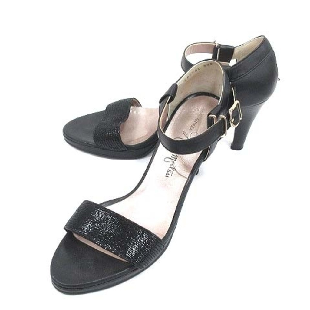 Ginza Kanematsu Strap Sandals Leather High Heels 23 Black Black Direct from Japan Secondhand