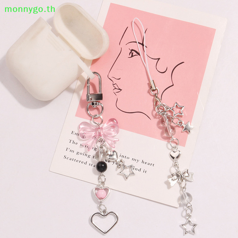 Monnygo Goth Y2K โทรศัพท์ Charm Bow Heart Star พวงกุญแจจี้กระเป๋าโทรศัพท์น่ารักอุปกรณ์เสริมสําหรับสาวผู้หญิงเครื่องประดับ TH
