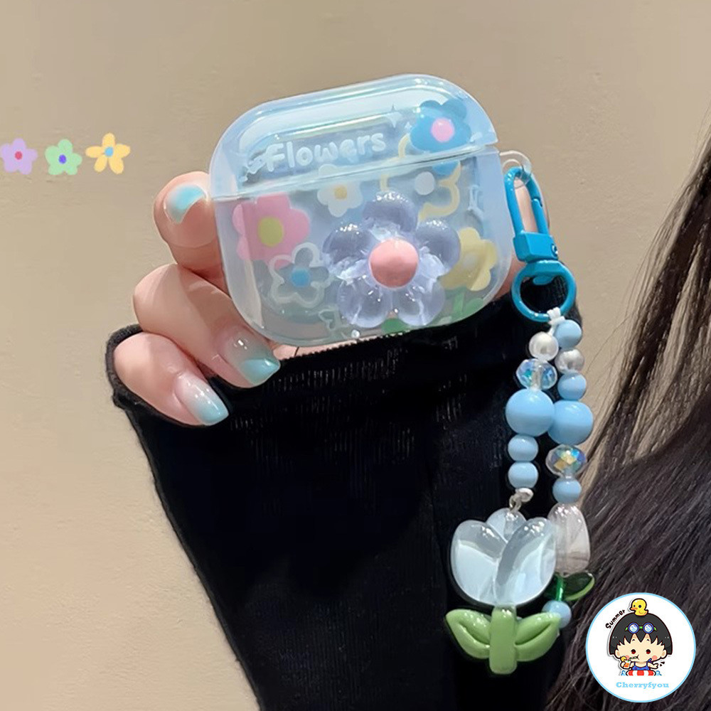 3d คริสตัลดอกไม ้ ทิวลิปเครื ่ องประดับหูฟังสําหรับ Airpods 1 2 3 Pro 2nd Anti-fall กันชนไร ้ สายบลูทูธชุดหูฟัง