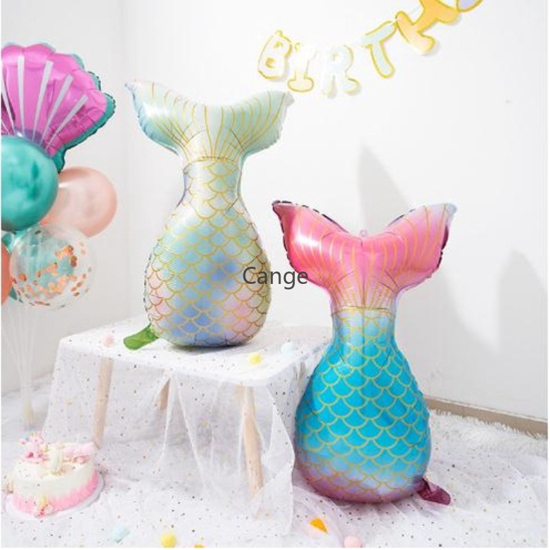 Gradient Mermaid Tail บอลลูนรอบฟอยล์บอลลูนเด็กวันเกิดตกแต่ง Baby Shower Globos - รูปที่ 4