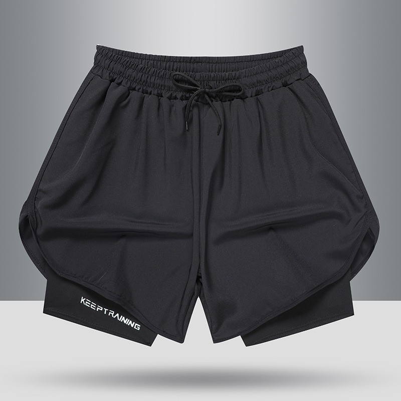 【Ready Stock】 M-5XL Men's 2 in 1 Running Shorts Sports Fitness Short Pants Gym/Basketball/Swimming T