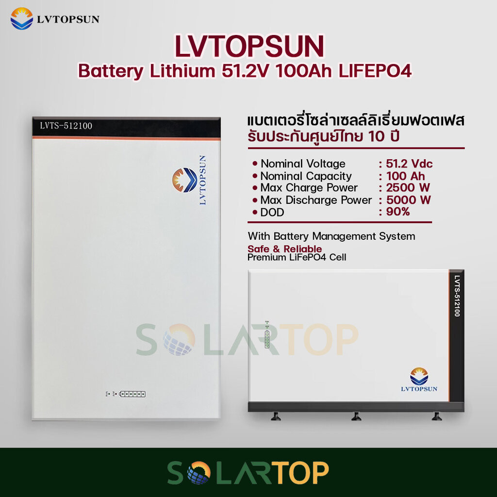 LV TOPSUN 51.2V 100Ah Battery Lithium Lifepo4 แบตเตอรี่โซล่าเซลล์ ลิเธียมฟอตเฟส (รับประกันศูนย์ไทย 1