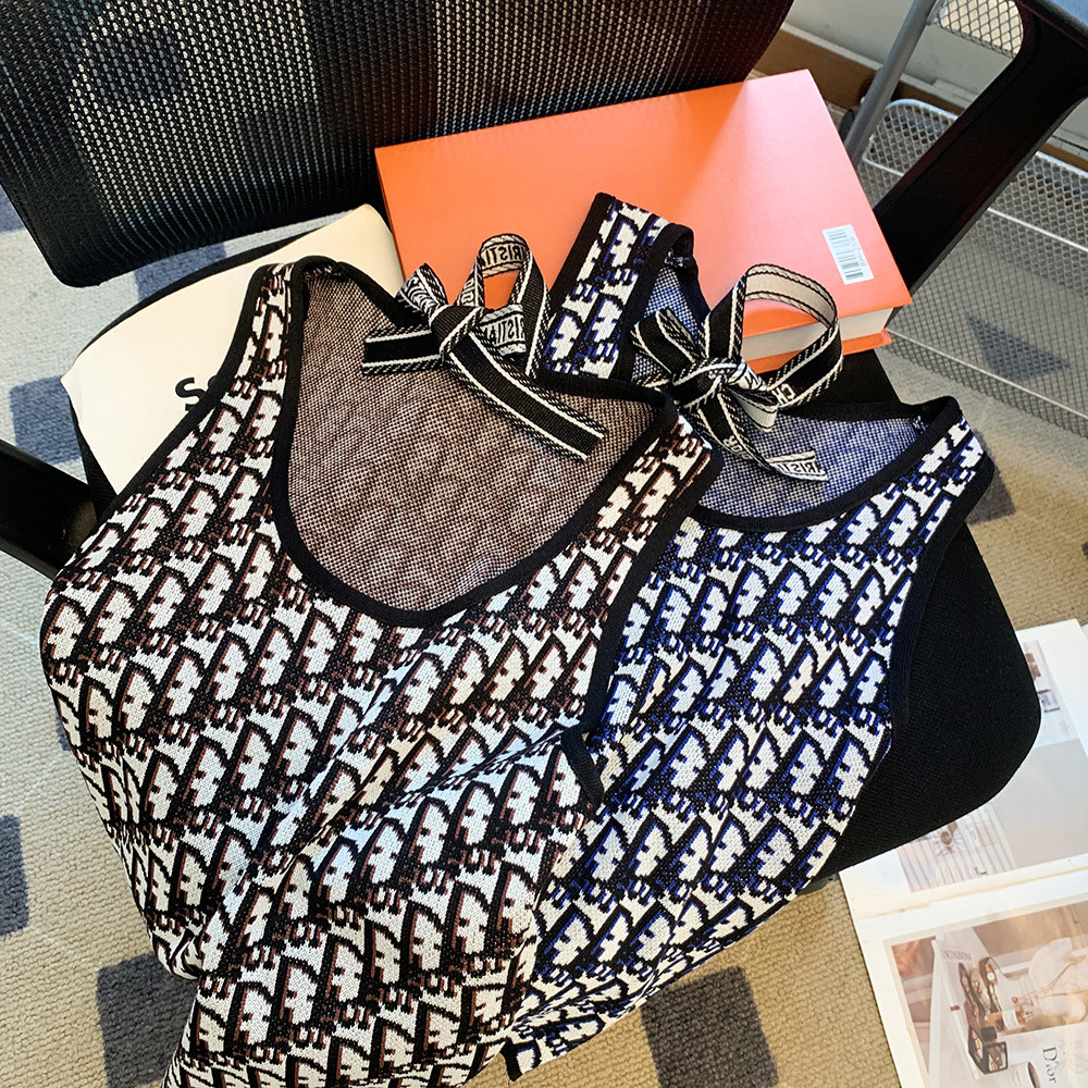 Balamy Design Niche ถัก Camisole ฤดูร้อนสไตล์ใหม่ Bowknot สวมใส่ด้านนอกสาวร้อนสวมเสื้อแขนกุด