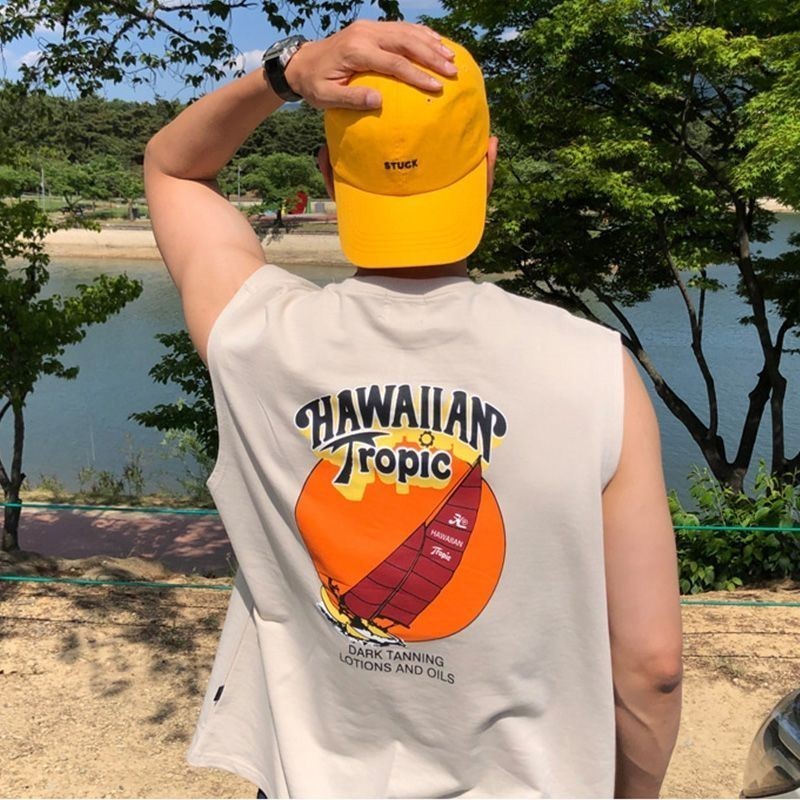 [จัดส่งจากประเทศไทย]  Maisida เสื้อกั๊กแขนกุด แฟชั่น การพิมพ์ หลวม ขนาดใหญ่ ฤดูร้อน ผู้ชาย