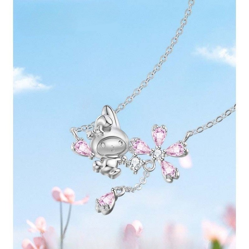 Cute Cartoon Bunny Necklace for Female Students, Cute Neck Chain, New Cherry Blossom Collarbone Chain, Birthday Gift for Girls