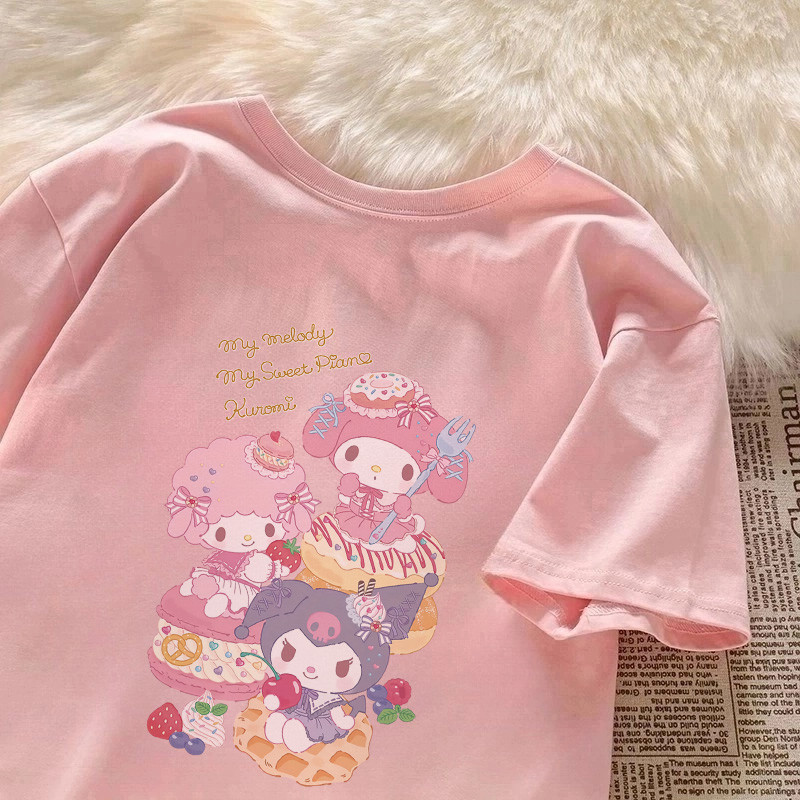 ฤดูร้อนใหม่ญี่ปุ่น Sanrio อาหาร Party สาวเสื้อยืดเด็กผู้หญิงแขนสั้นครึ่งแขนแนวโน้ม Top