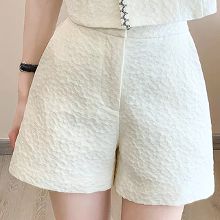 Suysuy พร้อมส่ง ชุดเซ็ท เสื้อแขนสั้น กางเกงขาสั้น ผ้าสปัน ลวดลายดอกไม้ กระเป๋าสองข้าง ใช้งานได้ กระดุมแต่งลายดอกกุหลาบ