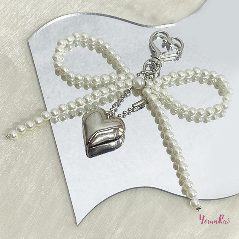 Yosunrui] ที่ละเอียดอ่อนลูกปัดพวงกุญแจ Handmade Bow Shaped พวงกุญแจหัวใจพวงกุญแจเครื่องประดับเพิร์ลตกแต่งสําหรับกระเป๋าและโทรศัพท์ใหม่