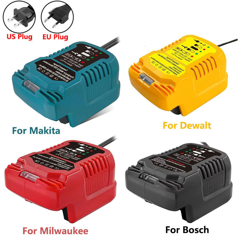 แบบพกพา Mini Compact Charger พร้อมตัวบ่งชี้ LED สําหรับ Makita/Dewalt/Milkwaukee/Bosch 18V Li-ion แบตเตอรี่เปลี่ยน Charger EU/US Plug