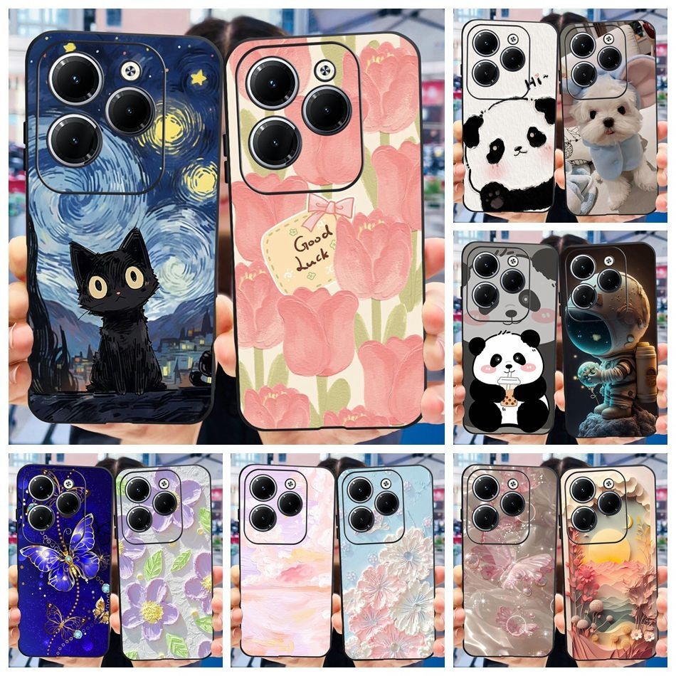 Infinix Hot 40 40i Hot40 Pro แมวน่ารัก Panda ดอกไม้ทาสีกรณี Hot40i ร้อน 40 40Pro ซิลิโคนนุ่ม TPU เคสโทรศัพท์