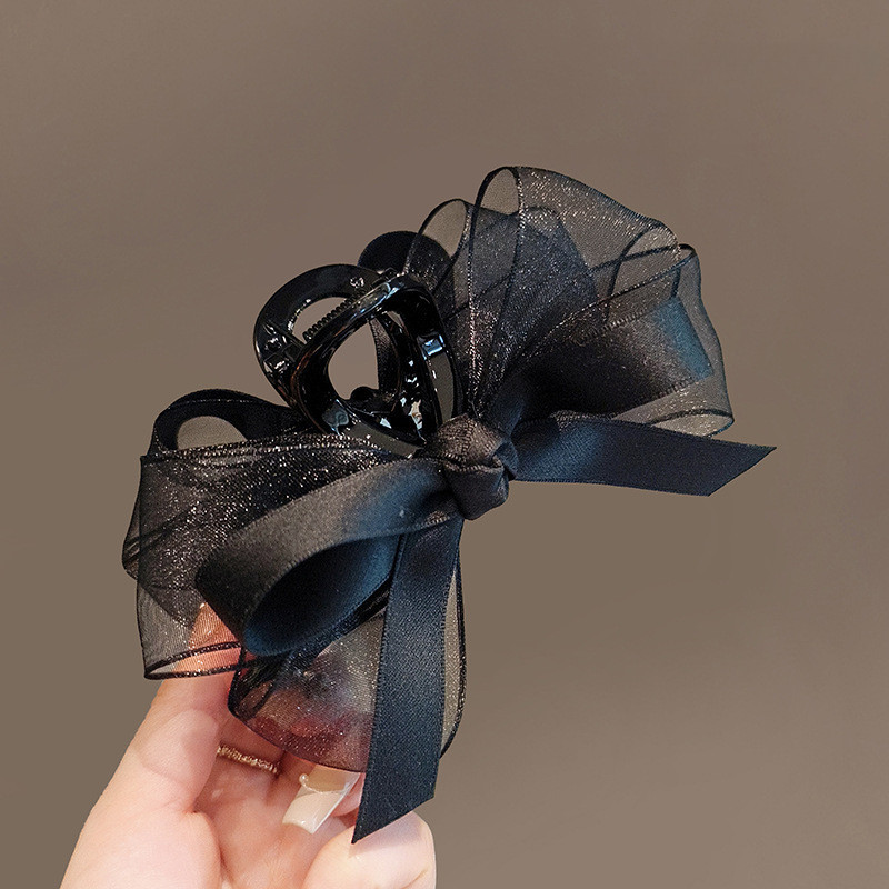 ผ ้ ากอซสีดําโบว ์ คว ้ าคลิปแผ ่ นผมคลิป Headdress อารมณ ์ คลิปฉลามหญิง 2024