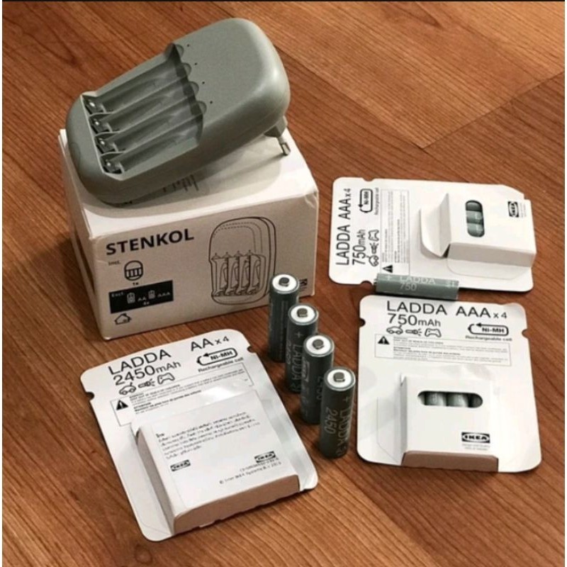 IKEAshopping LADDA  ถ่านชาร์จ ikea แท้ ถ่าน4ก้อน แบตเตอรีชาร์จไฟ AA  AAA  ที่ชาร์จแบต tjugo , stenko