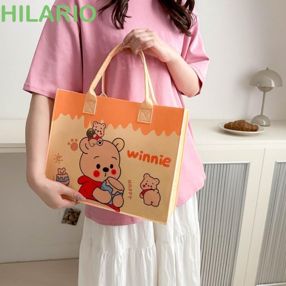 กระเป๋าถือสักหลาด HILARIO Kuromi, My Melody Cinnamoroll Felt กระเป๋าสะพาย, หมีพูห์น่ารักความจุขนาดใหญ่แบบพกพาการ์ตูนพิมพ์กระเป๋าเด็กผู้หญิง