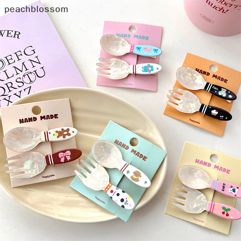 [PE] 2 ชิ้น/เซ็ตแฟชั่นอะคริลิคช้อนส้อมเค้ก Hairpin สร้างสรรค์น่ารัก Duckbill คลิป Bangs คลิปสําหรับผู้หญิงสาว Kawaii อุปกรณ์เสริมผม TH