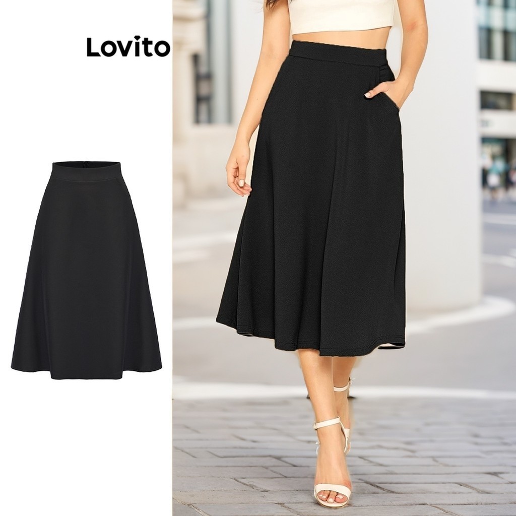 Lovito กระโปรงผู้หญิง เบสิก สีพื้น สไตล์ลำลอง L87ED300