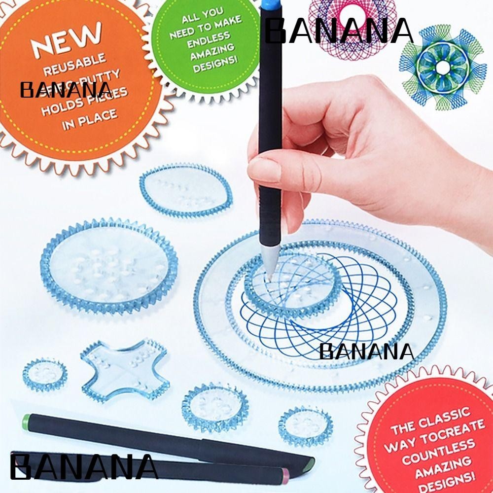 Banana1 27PCS Spirograph, พลาสติกพิเศษรูปวาดของเล ่ น Set, ทนทาน Interlocking Gears ล ้ อ 27PCS เรขาคณิตไม ้ บรรทัดเด ็ ก