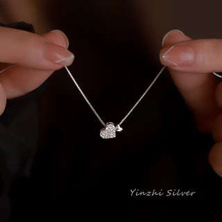 925 เงินเพทายรักสร ้ อยคอผู ้ หญิงคุณภาพสูง Clavicle Chain อุปกรณ ์ เสริมของขวัญขายส ่ ง