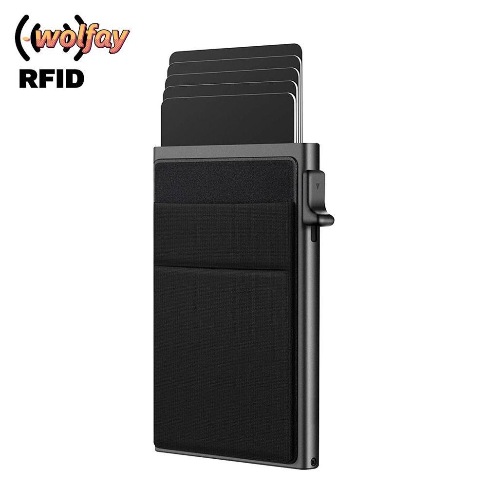Wolfay ผู ้ ถือบัตรเครดิต, RFID Blocking Ultra Thin Automatic Pop Up Wallet, Minimalist Anti Theft Aluminium Slim Wallet Business Men