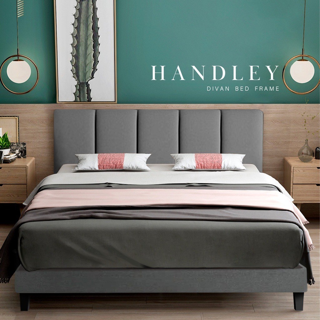 🚚พร้อมส่ง KENZZO: รุ่นHandley เตียง เตียงนอน ผ้าแคนวาส โครงไม้ ฐานทึบ คุณภาพดี (Handley Bed  3 / 3.5 / 5 / 6 ฟุต)