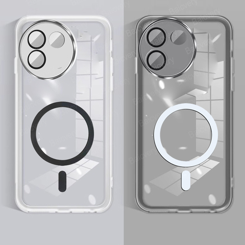 Vivo V30E 5G V2340 V2339 / VIVO V40 Lite 5G เคสโทรศัพท์วงกลมแม่เหล็กชาร์จไร้สาย TPU ซิลิคอนสีสันสดใสฝาครอบใสกันกระแทกเคสป้องกัน