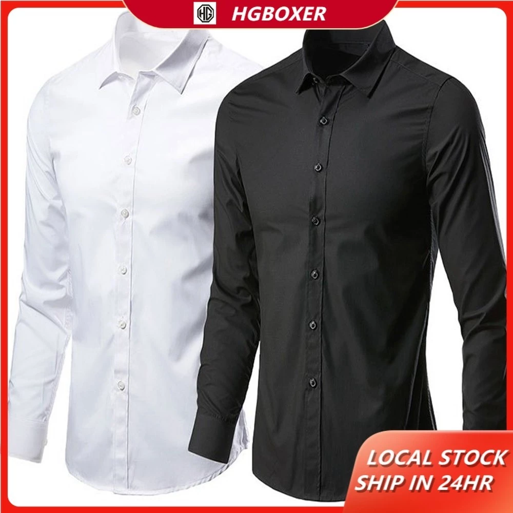 บุรุษเสื้อเชิ้ตแขนยาวสีดําคลาสสิกผู้ชายเกาหลีธรรมดาลําลองแฟชั่นธุรกิจเสื้อโปโลอย่างเป็นทางการสําหรับผู้ชาย