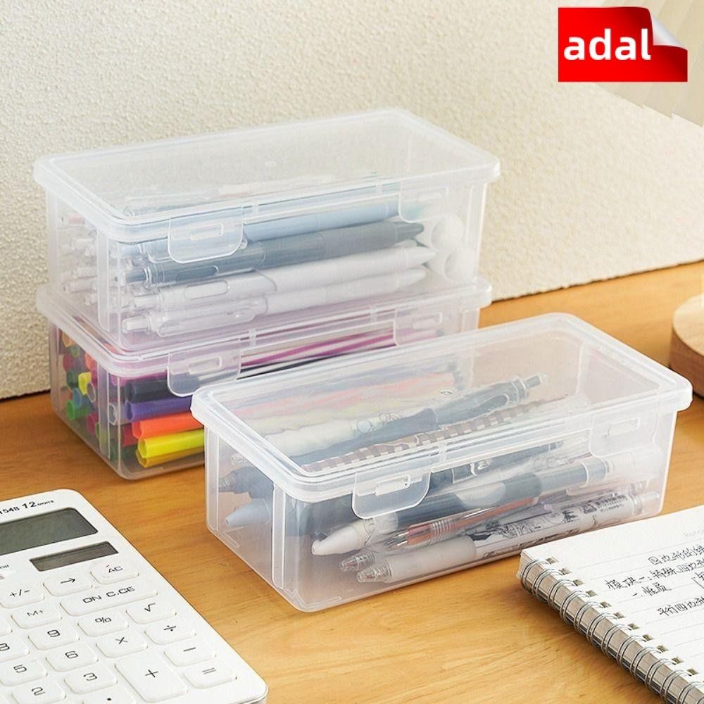 Adal 1 ชิ้นกล่องดินสอพลาสติก,พร้อมดินสอมัลติฟังก์ชั่นแบบหัวเข็มขัด,กันน้ําเครื่องเขียนโรงเรียนกล่องเก็บโปร่งใส
