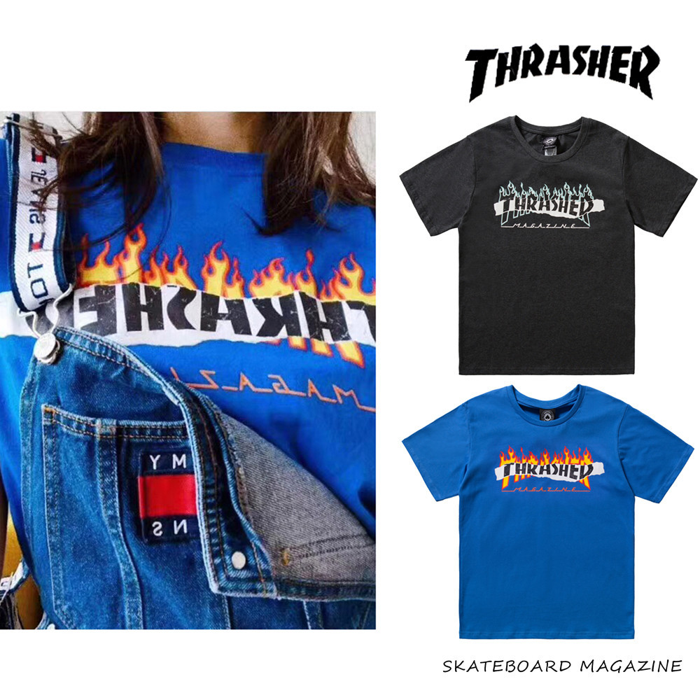 เสื้อยืด THRASHER บล็อกสีเปลวไฟ