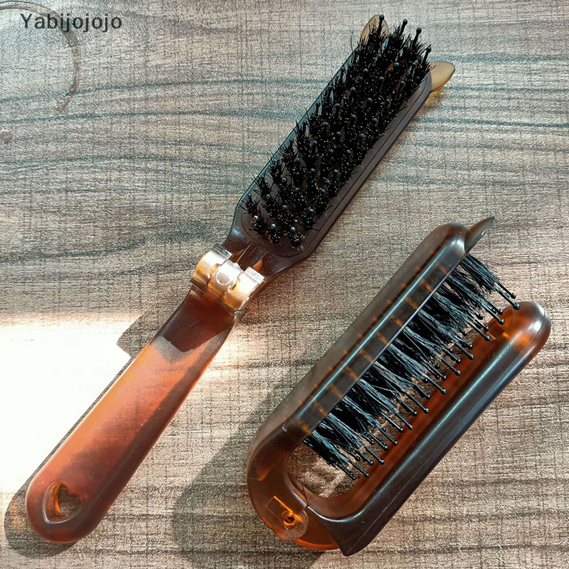 ยาบิโจโจโจ หูหมูป่าขนแปรงแปรงผมสีเหลืองอําพันพับแบบพกพาหวีพ็อกเก็ตพับเดินทางนวดเครื่องมือจัดแต่งทรงผมร้านผู้หญิงของขวัญใหม่ใ