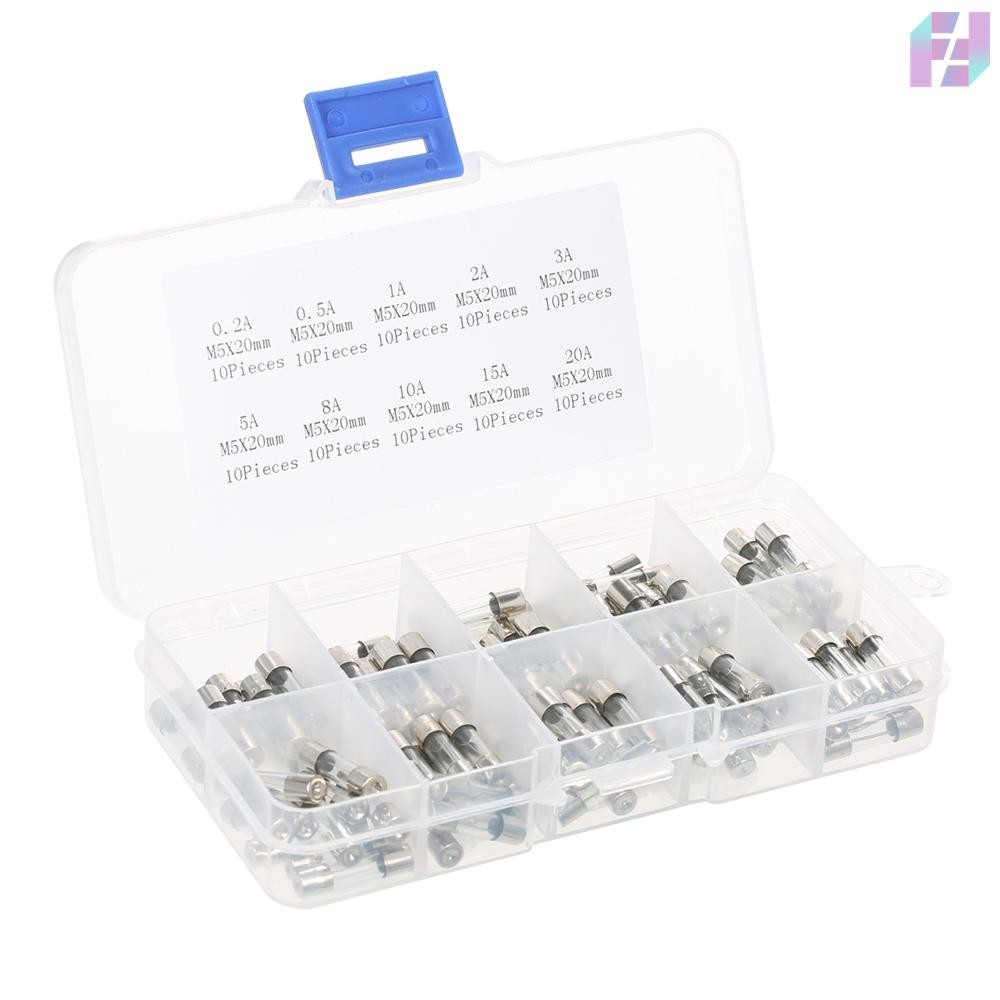 100pcs 5x20mm Fast-low Glass Tube ฟิวส์คละชุด Amp 0.2A 0.5A 1A 2A 3A 5A 8A 10A 15A 20A New619