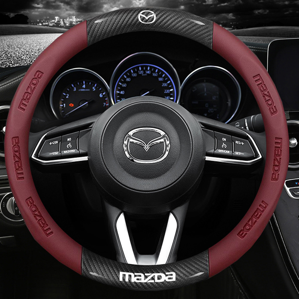 รถหนังพวงมาลัยคาร์บอนไฟเบอร์เย็บหนังพวงมาลัยสําหรับ Mazda CX3 CX5 CX4 CX30 CX8 ภายในรถ
