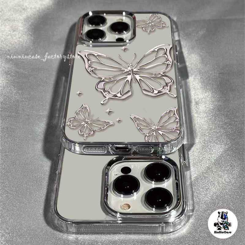 ลายผีเสื้อสีเงิน รูปแบบสาวหยิก For iPhone 11 13 12 14 15 Pro Max X XR XS 7 8 Plus เคส รูปแบบโปร่งใส ซิลิโคนนุ่มกันกระแทก - รูปที่ 6