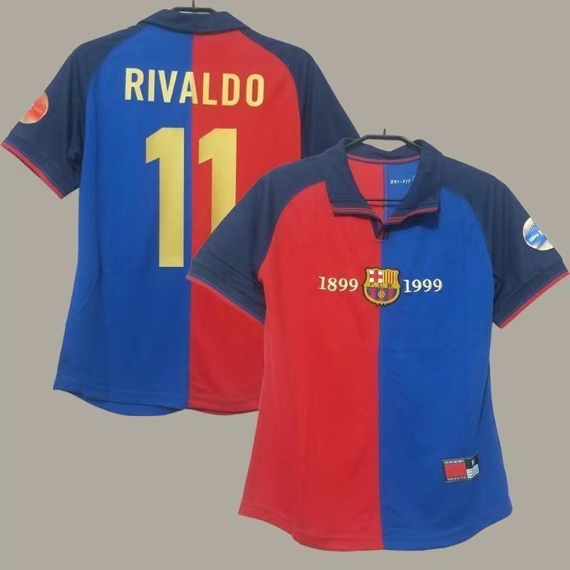 Retro Issue 98 99 Barcelona 100th RIVALDO เสื้อฟุตบอลผู้ชาย