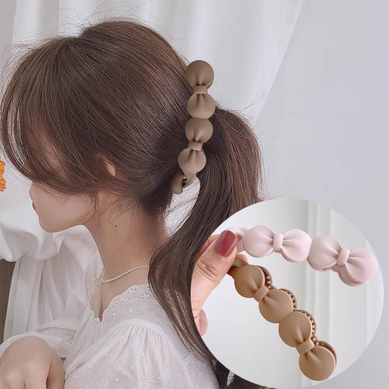 Frosted Matte Resin Bow Banana Clip/ Korean Simple Temperament Bowkont Twisted Clip/ Niche High Ponytail Vertical Hairpin