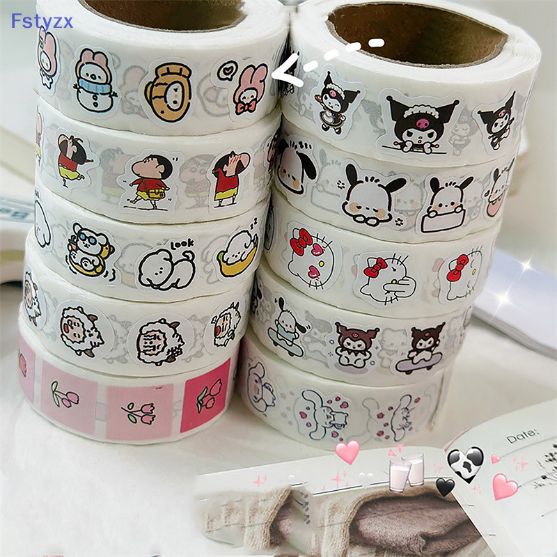 Fstyzx 500 ชิ้น/ม้วนสติกเกอร์ Kawaii Hello Kitty Melody Kuromi Cinnamoroll การ์ตูนเด็กรางวัลสติกเกอร์ของขวัญตกแต่ง Decals ของเล่น FY