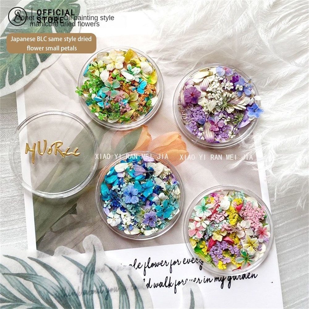 ทําเล็บดอกไม้แห้ง สวนโมเนต์ภาพวาดสีน้ํามันผสมดอกไม้ อุปกรณ์ตกแต่งเล็บ