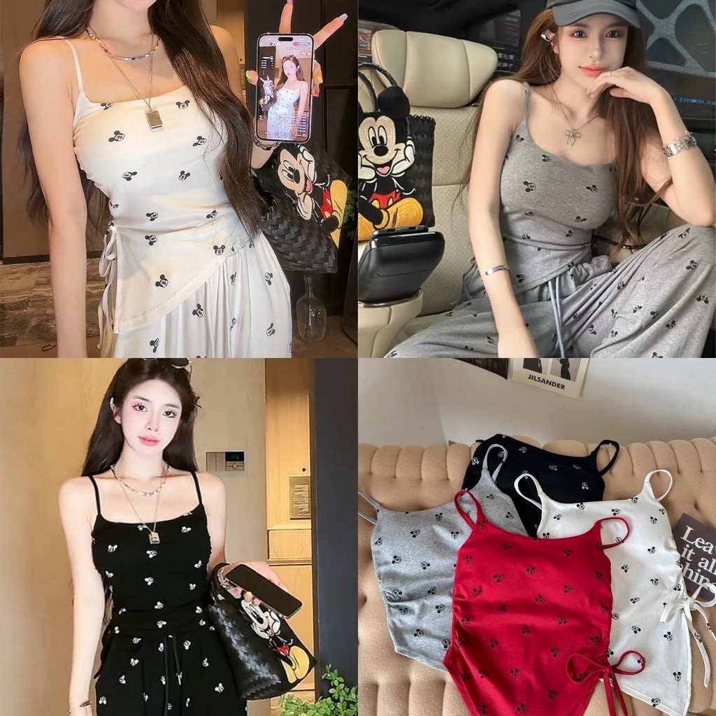Evelyn เสื้อกล้ามผู้หญิง มีฟองน้ำ เชือกรูด ลายการ์ตูน เสื้อแขนกุด สไตล์ลำลอง #FY736-S