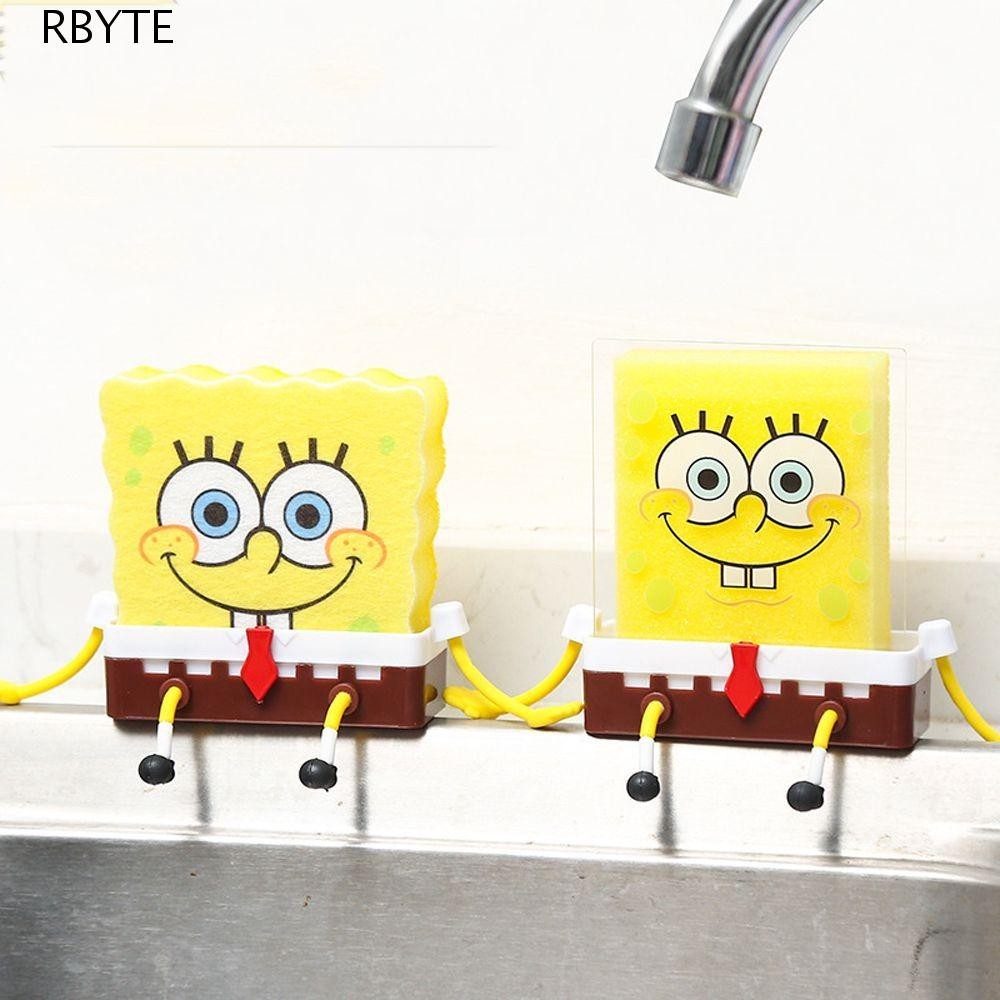 Rbyte ที่วางฟองน้ํา Sponge Sponge Spongebob น่ารักตะกร้ากรองพร้อมฟองน้ําอุปกรณ์ครัวในครัวเรือนอ่างล้างจานชั้นวางท่อระบายน้ํา