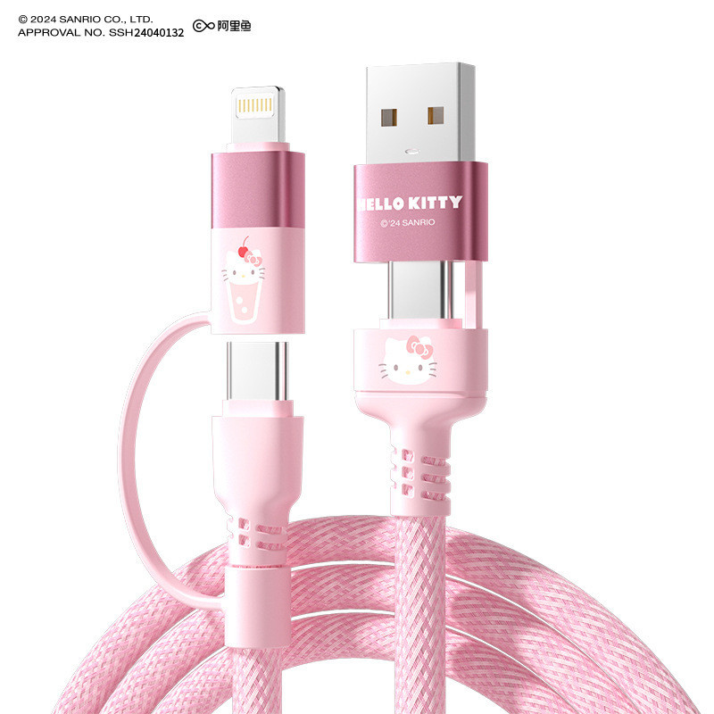 Sanrio SS-592 4-in-1 Fast Charging Data Cable Hello Kitty Kuromi Pochacco Cinnamoroll Type-C To Type-C อินเทอร์เฟซแบบพกพาสีชมพูน่ารัก 20W Super Flash PD สายชาร์จ