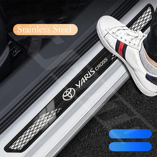 4pcs Toyota Yaris Cross รถสแตนเลสเกณฑ์แถบประตูรถ Sill โลหะยินดีต้อนรับ Pedal Auto ตกแต่งสติกเกอร์จัดแต่งทรงผมสําหรับ Yaris Cross AC200 GS HEV TRD GR กีฬา