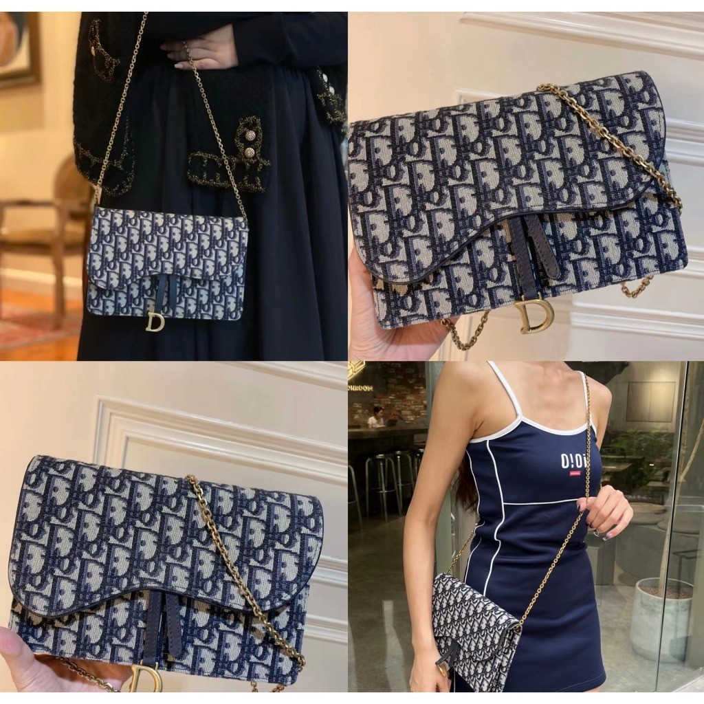 Dior/Practical/Modern/Asymmetrical/Flamshell/Jacquard Twill/Crossbody Bag/Saddle Bag/แท้ 100%