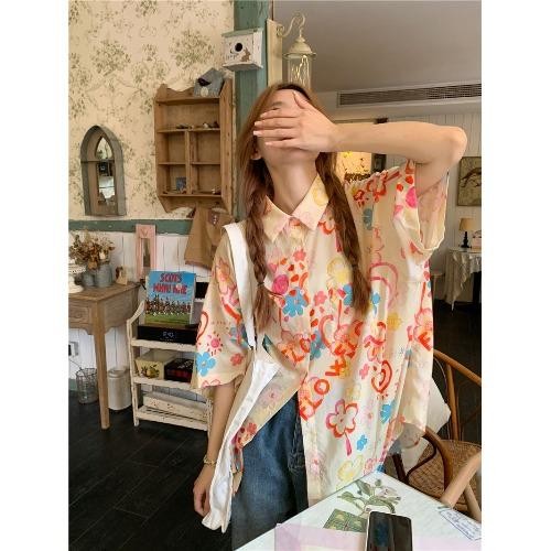 KOKO เสื้อลายดอกสงกรานต์ผู้หญิง แขนสั้น ทรงหลวม W352 thumbnail 6