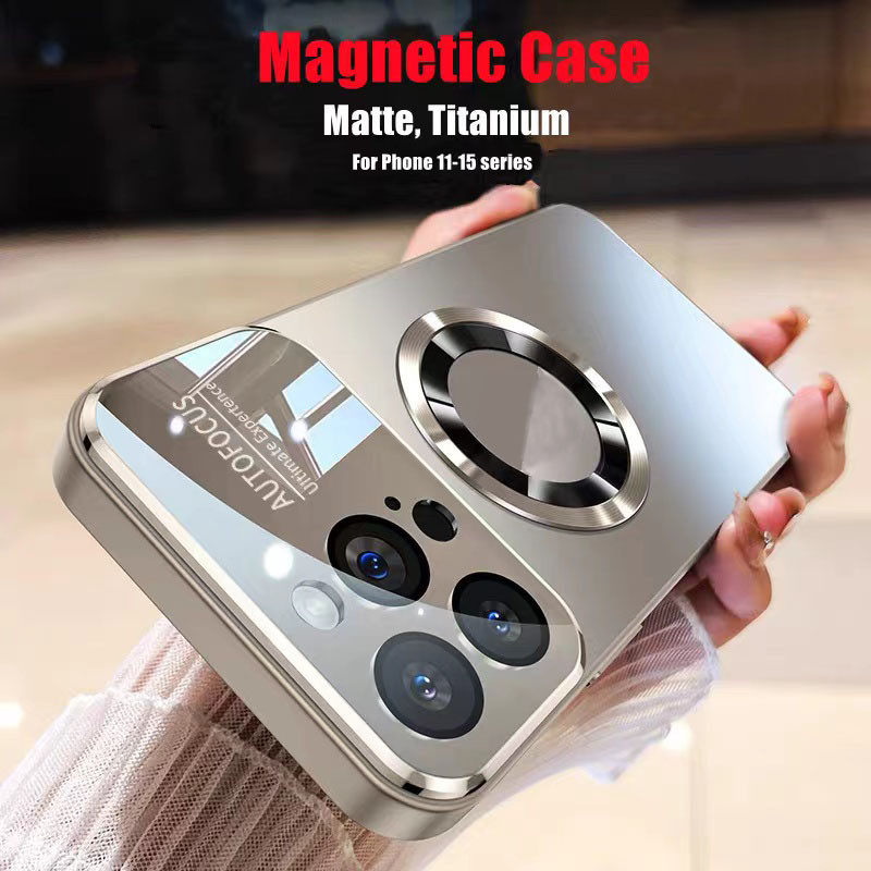 หรูหราแม่เหล็กอะคริลิเคลือบเคสโทรศัพท์สําหรับiphone 16 15 14 13 12 Pro Max Plusกันกระแทกพร้อมป้องกันกล้องรั่วของโลโก้เคสแข็งiPhone 16 คลุมทั้งหมด