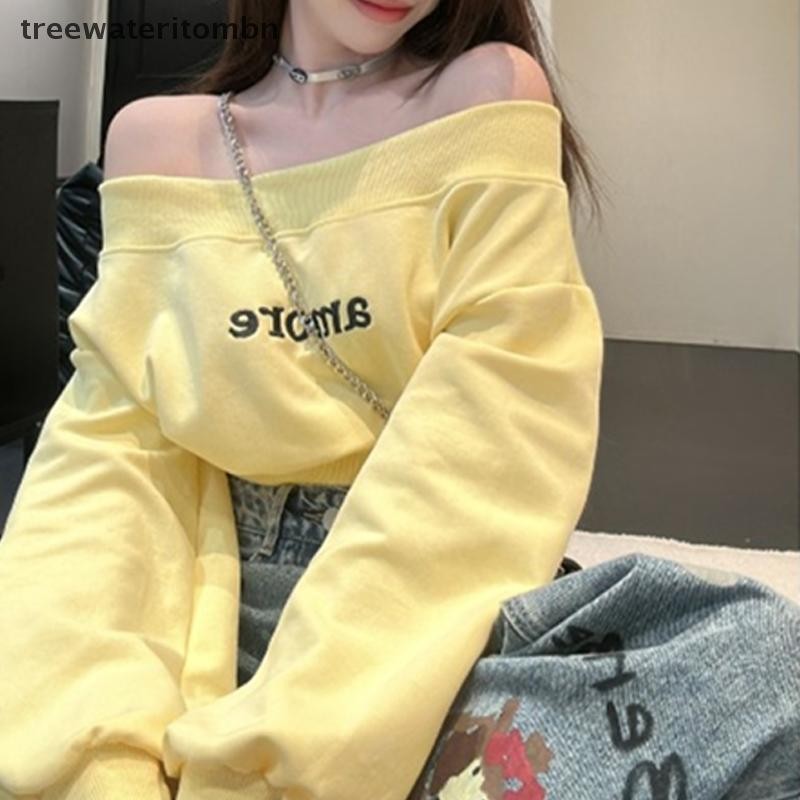 Tt American Sweet Spice Letter เสื้อสเวตเตอร์สั้นหลวมแขนยาวสําหรับผู้หญิง mbn