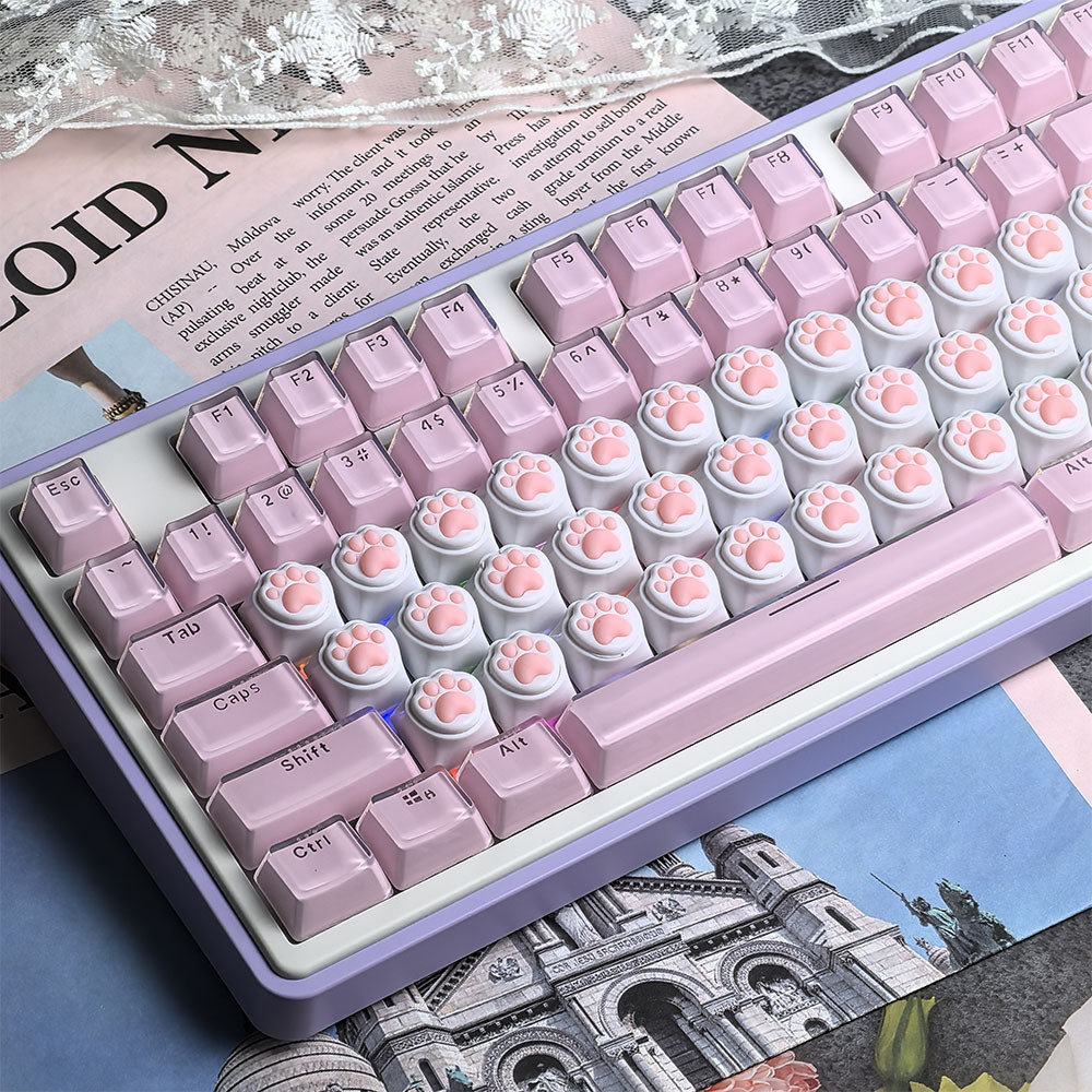 Cat Paw Keycap คีย์บอร์ด DIY Keycaps สีชมพูสร้างสรรค์น่ารักการ์ตูน Corgi ก้นซิลิโคน Keycap Personlized Rock กระดาษกรรไกร Thumbs-up Claw Keycaps